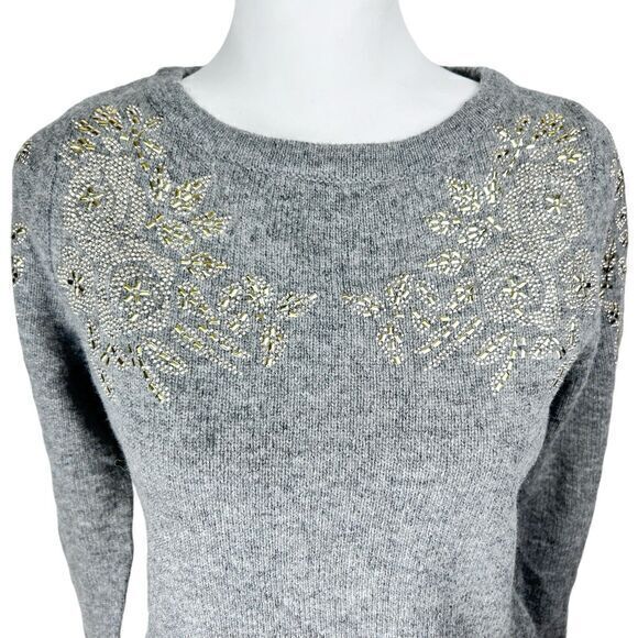 WoolOvers Lambswool Crewneck‎ Sweater Gray Embellished Pullover Women's Size XS - Picture 6 of 10